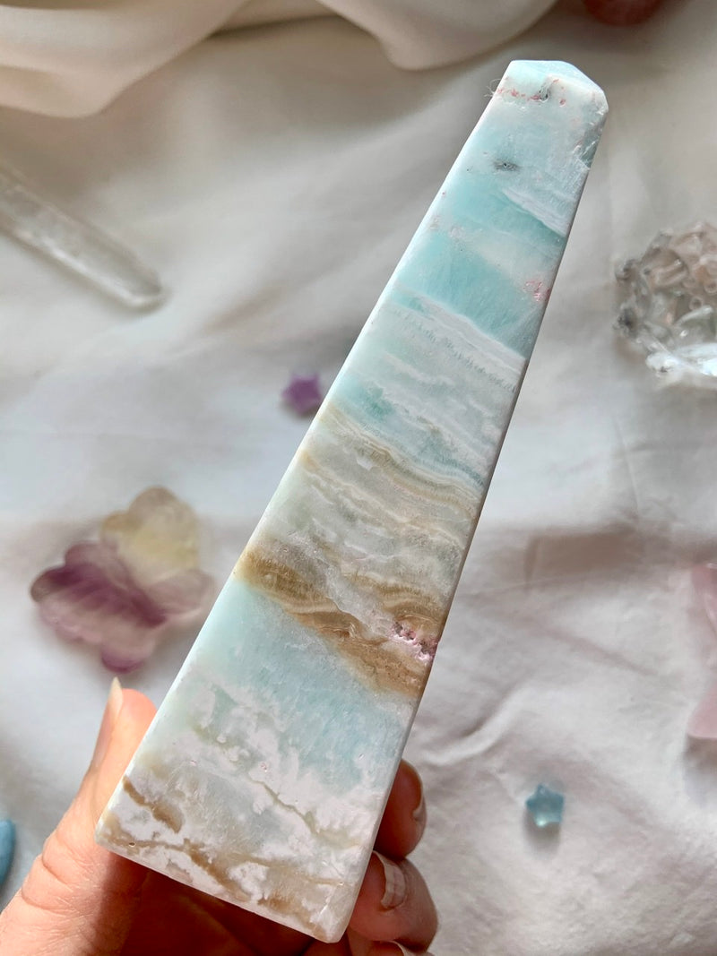 Opaline Shores CARIBBEAN CALCITE TOWER, Blue Aragonite Tower