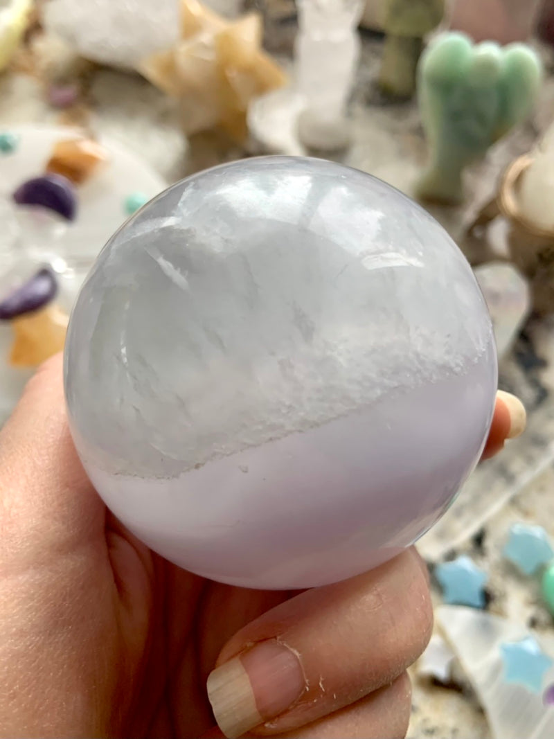 Banded Yttrium Fluorite Sphere with Scolecite Cloudscape # 4