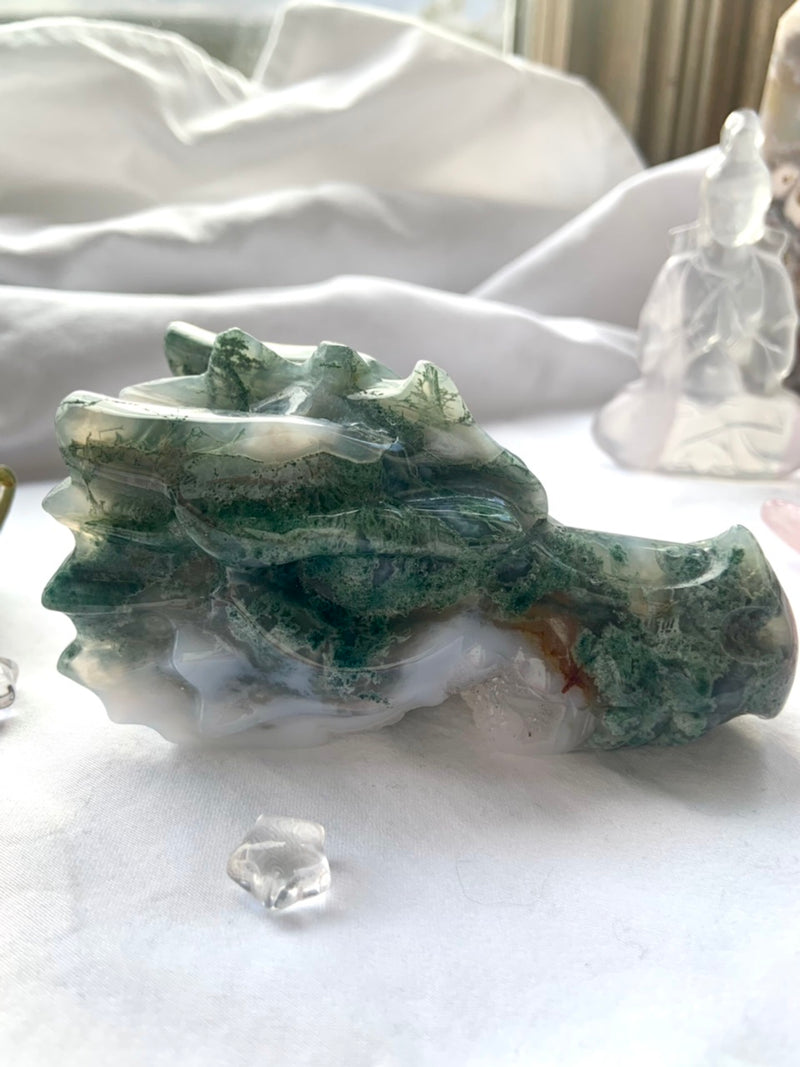 Moss Agate Dragon with Druzy