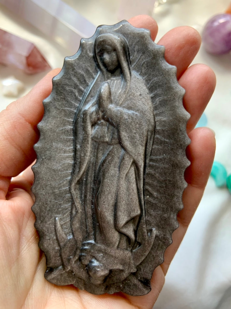 Silver Sheen Obsidian Lady of Guadalupe for energetic protection