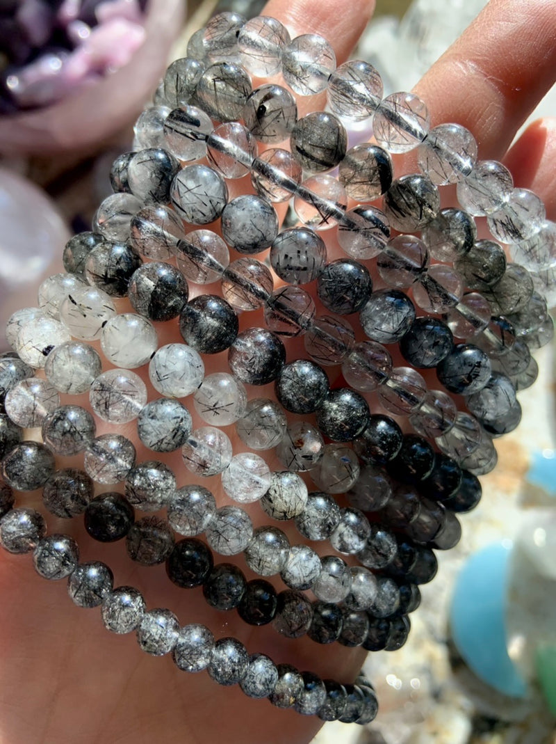 Gemstone Kits and Gift Sets - Black Tourmaline Crystal Bracelet 8mm Beads