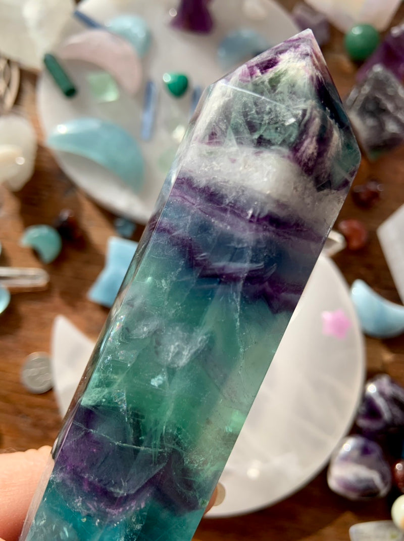 Teal + Purple FLUORITE DT with Scolecite Snowflake Inclusions