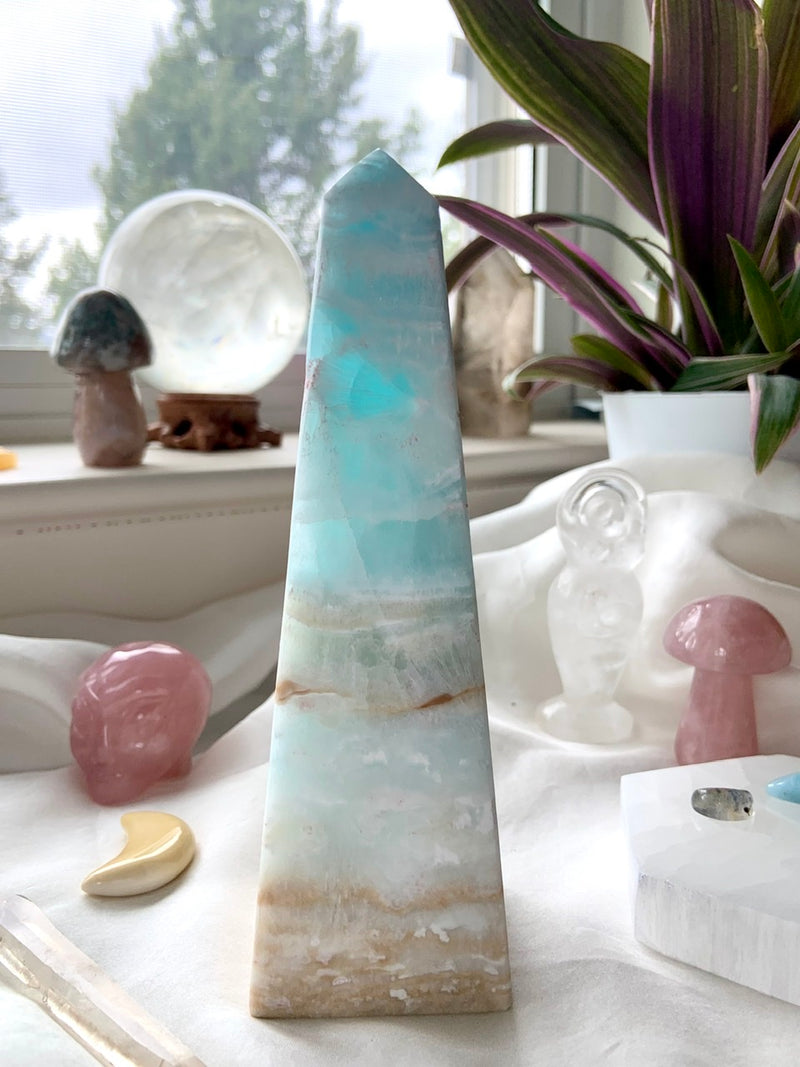 Blue Sunburst CARIBBEAN CALCITE TOWER, Blue Aragonite Tower