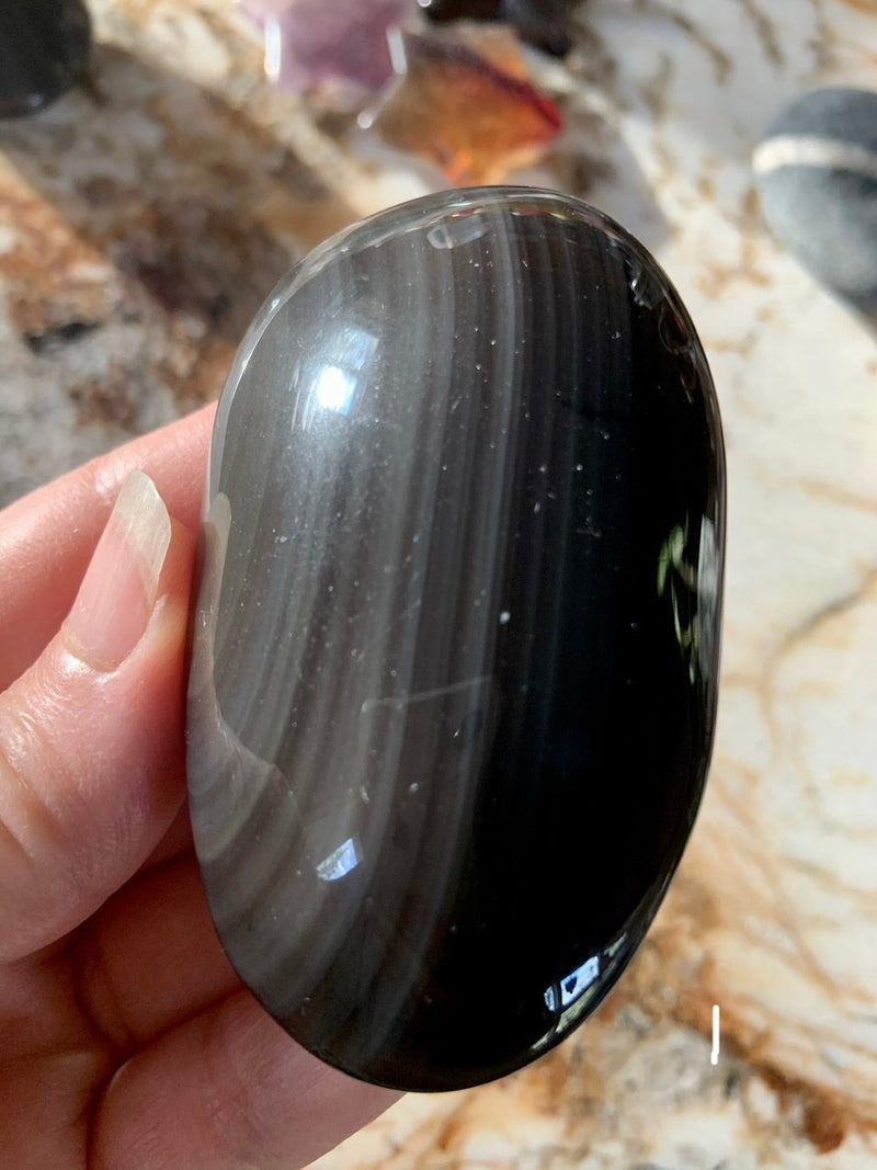 Gray + Black BANDED OBSIDIAN Palmstones for energetic protection