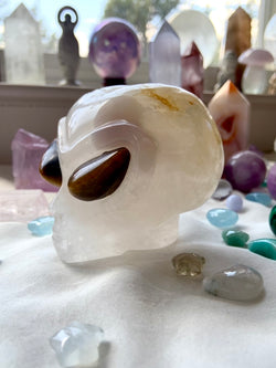Golden Healer Quartz Alien Head with Chalcedony + Druzy Inclusions