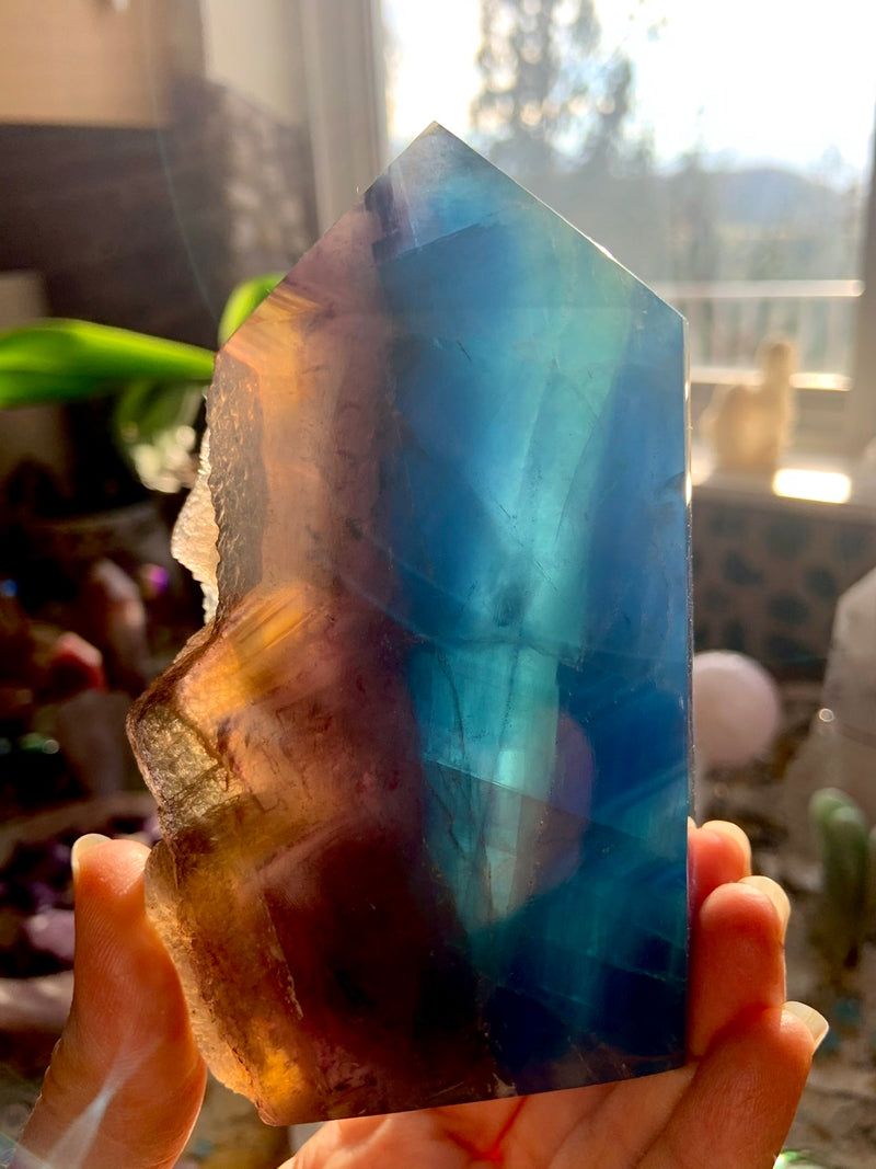 Large Blue FLUORITE TOWER with Natural Cubic Edge