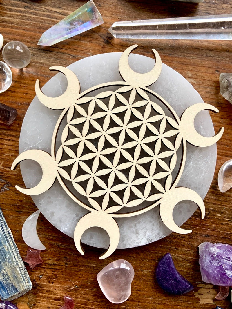 Flower of Life + Crescent Moon Crystal Grid Template or Wall Decor