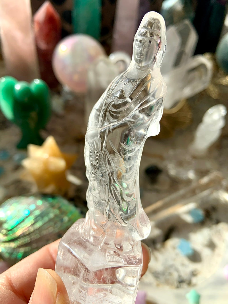 Exquisite CLEAR QUARTZ Quan Yin Carving No. 4 ~ Hand-Carved Crystal Goddess