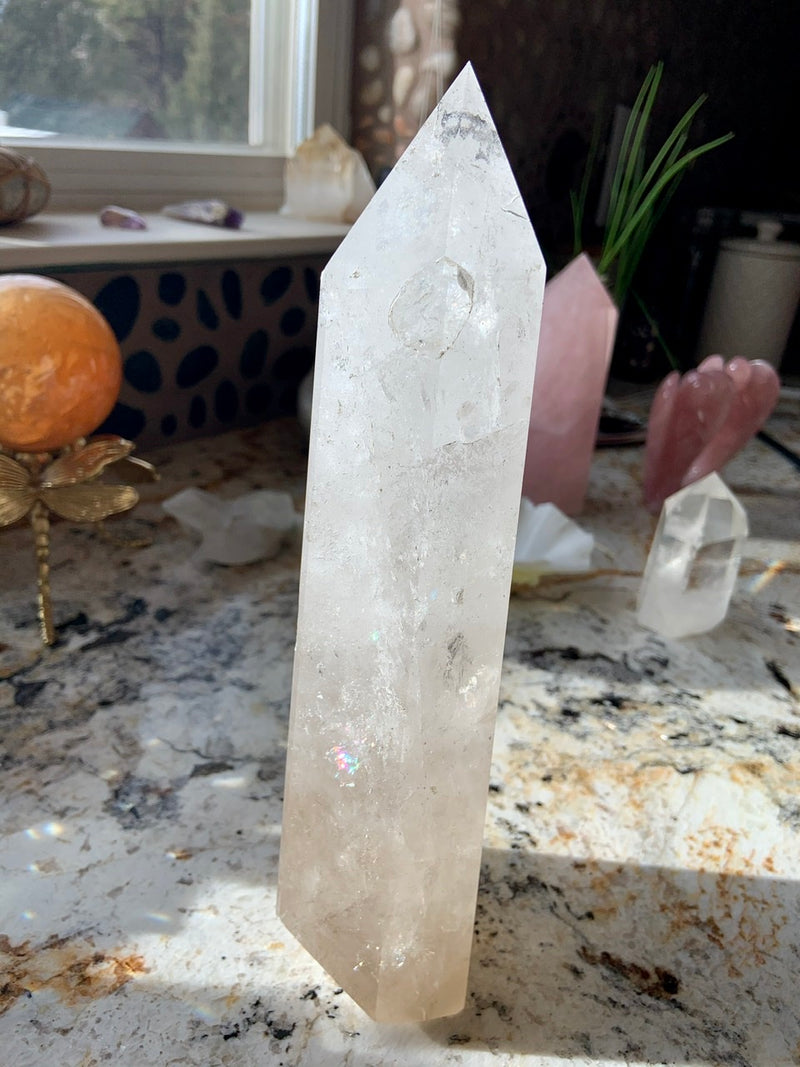 XXL Light + Sparkly Ombre SMOKEY QUARTZ CRYSTAL Tower, Large Smokey Quartz Point