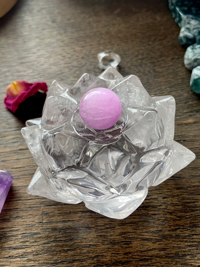 Crystal Lotus Flower Carving + Sphere Stand