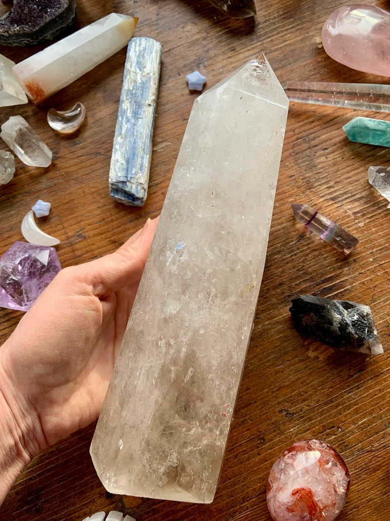 XXL Light + Sparkly Ombre SMOKEY QUARTZ CRYSTAL Tower, Large Smokey Quartz Point