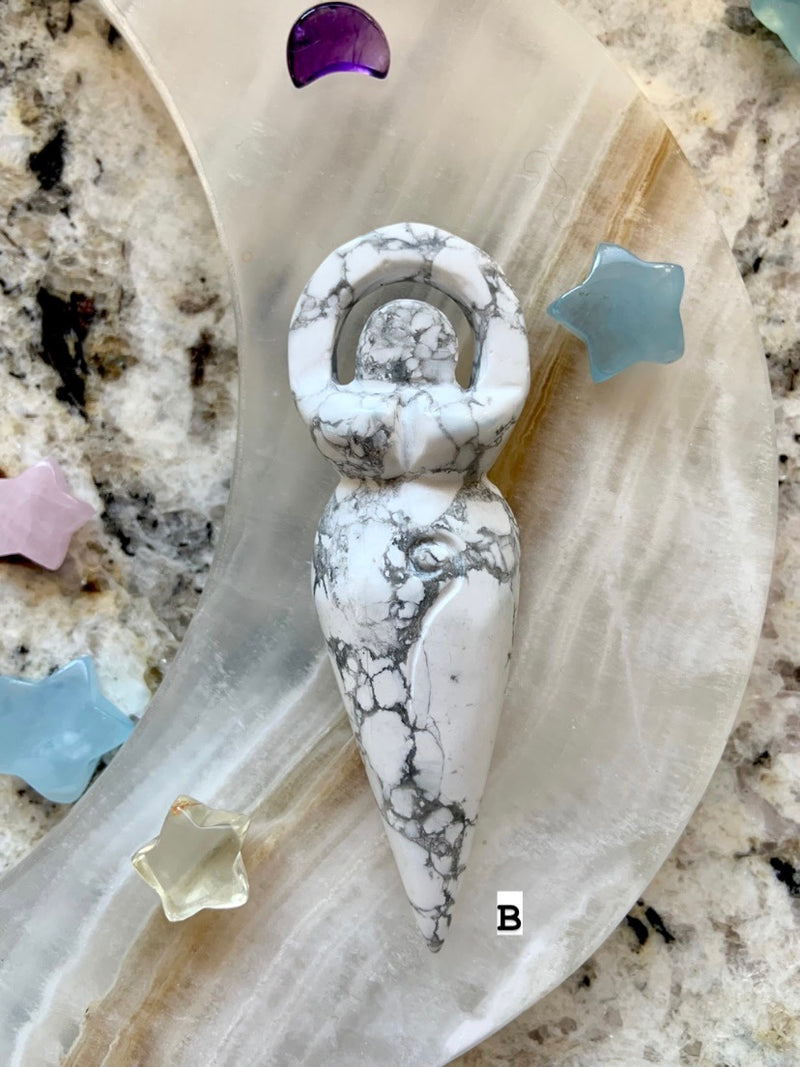 HOWLITE SPIRAL GODDESS ~ Hand-Carved Crystal Goddess Figurine