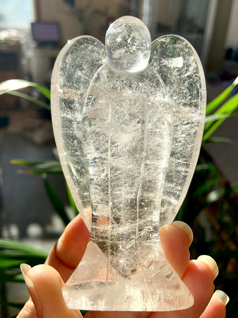 Big CLEAR QUARTZ ANGEL with Rainbows ~ Hand-Carved Crystal Angel