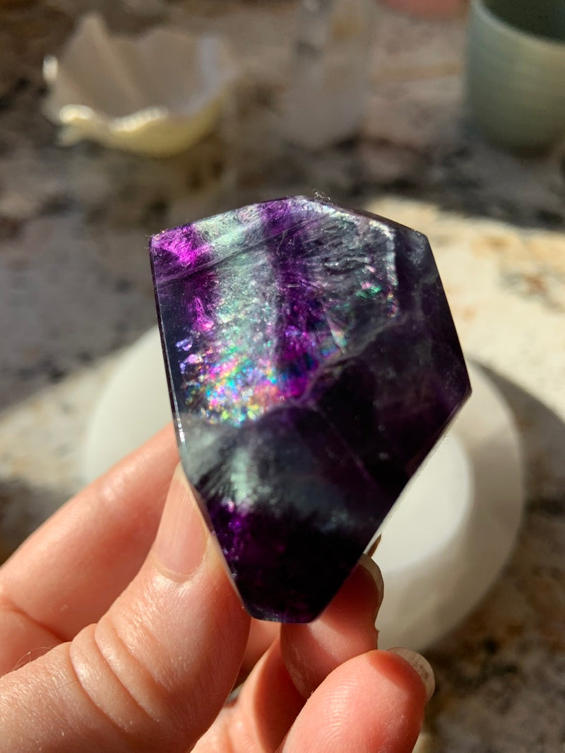 Deep Purple RAINBOW FLUORITE GEM ~ Freeform Faceted Gem with tons of Rainbows