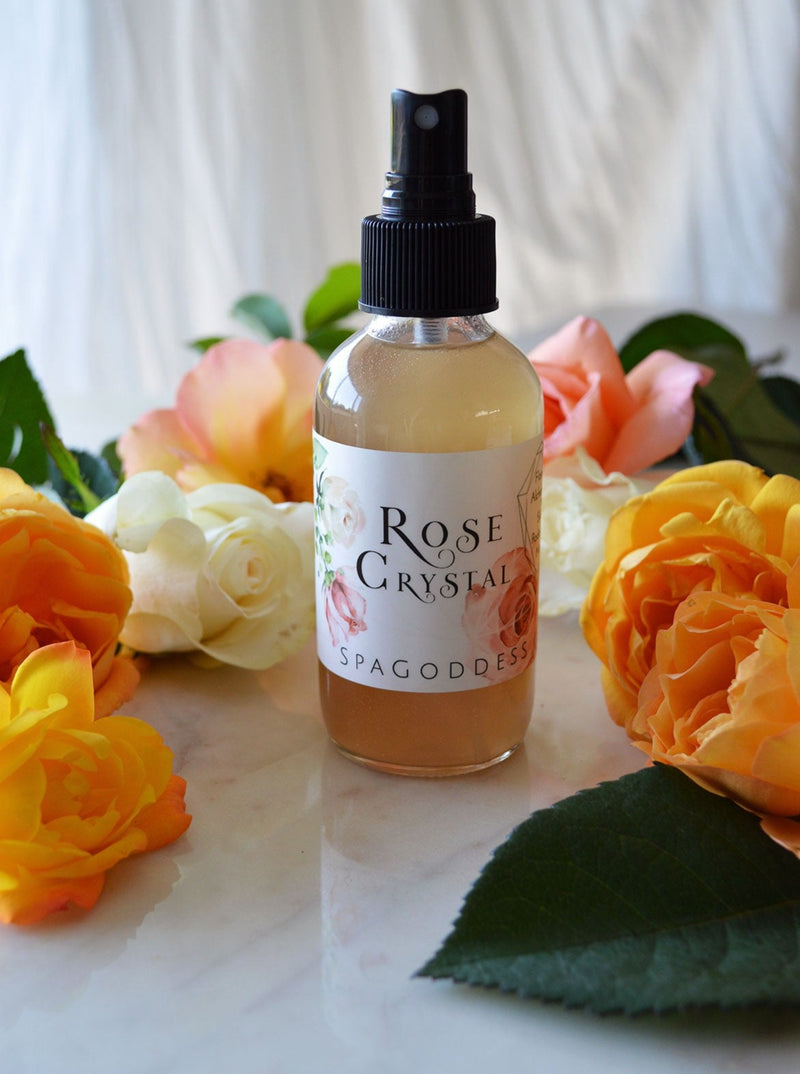 Rose Crystal Hydrating Alchemy Mist, Gem-Infused Rosewater Facial Toner with Rose Quartz