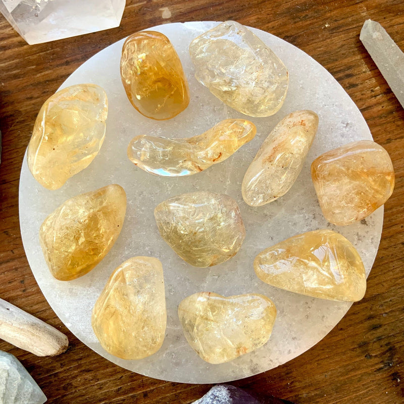 CITRINE CRYSTAL Tumbled Stones, Citrine Palmstone, Citrine Meditation Stones for Joy + Prosperity, Solar Plexus Crystals, Feng Shui Crystals