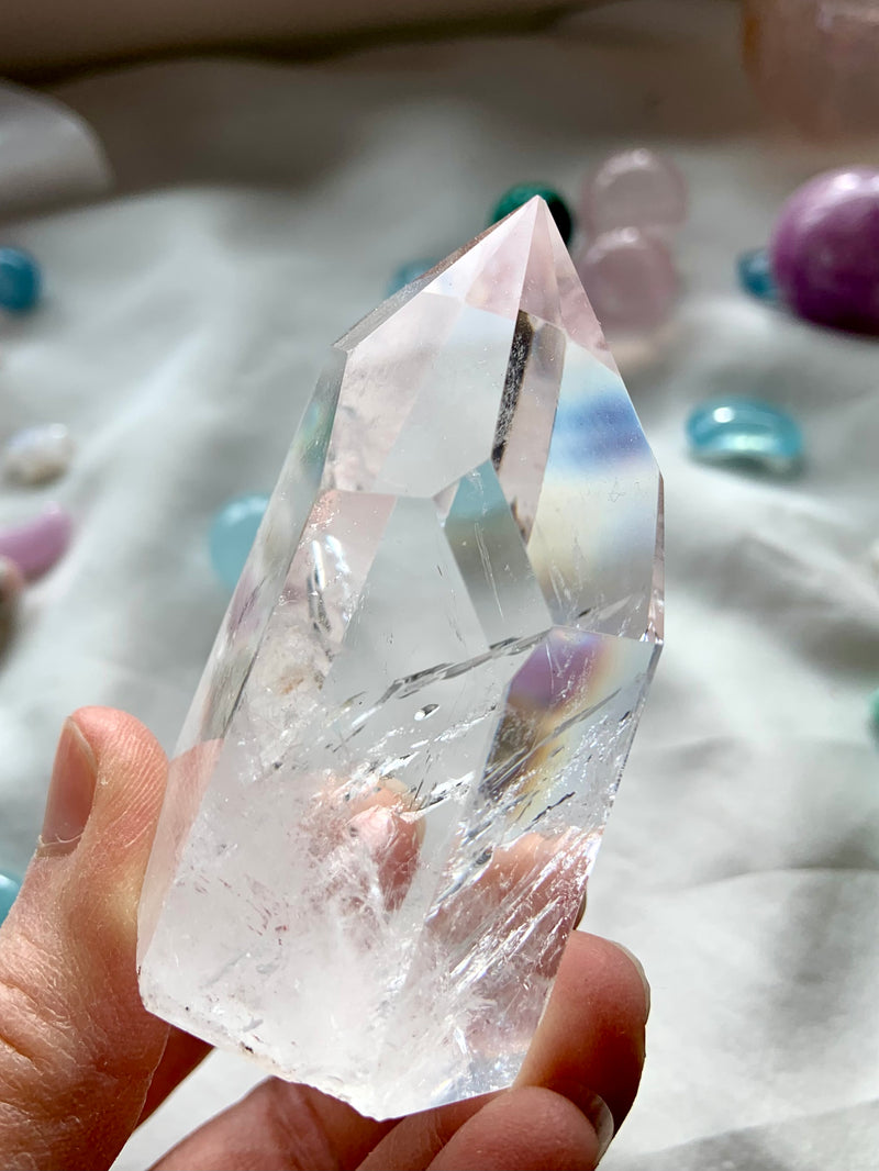 Polished Lemurian Quartz Crystal with Isis Formation + Time Link Portals